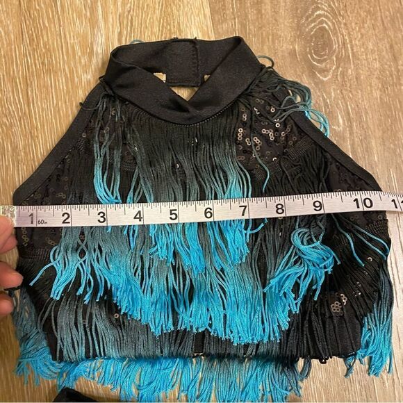 Costume Gallery dance 2 piece blue turquoise fringe tip skirt 20653 child SC - Picture 5 of 10